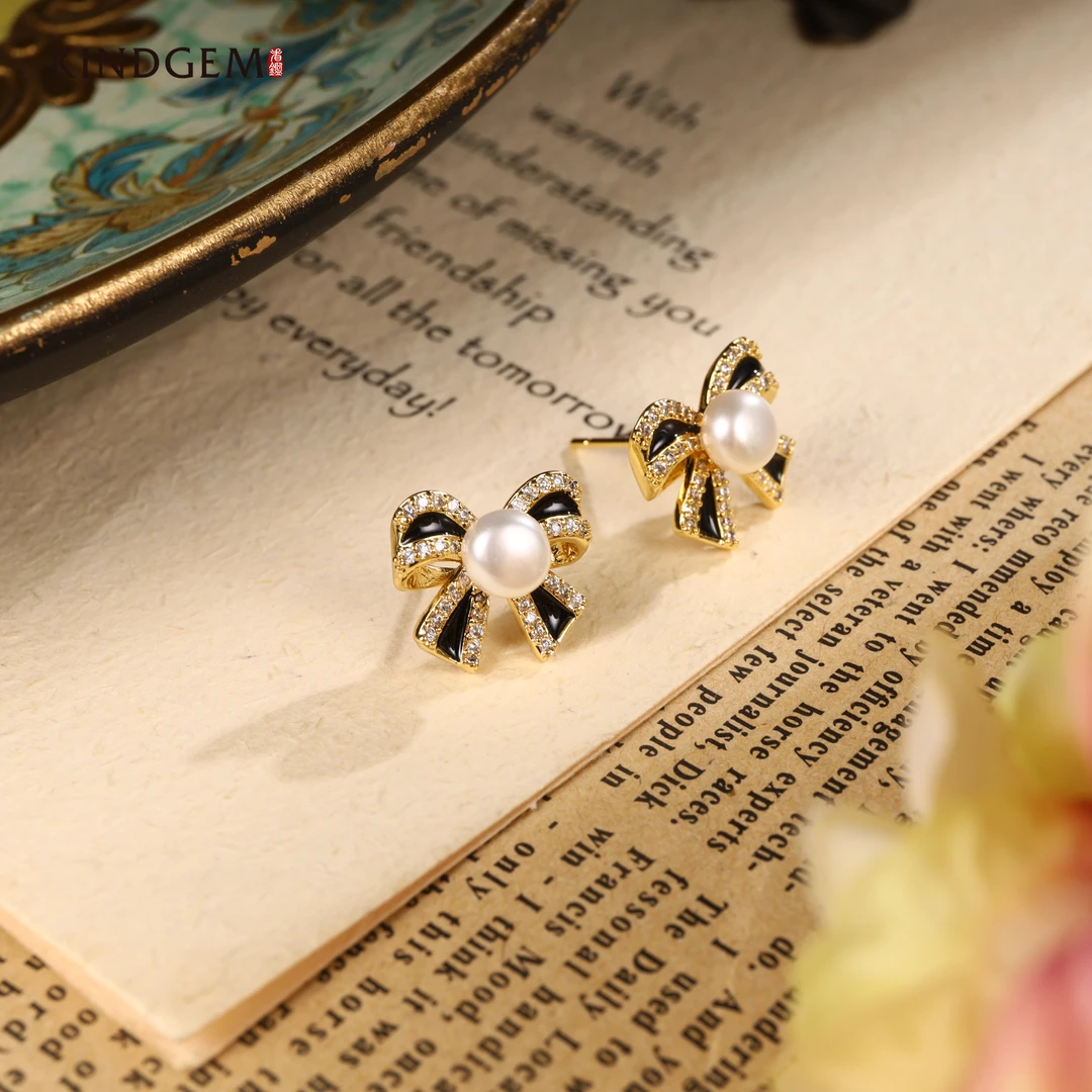 铜合金锆石耳饰 法式复古轻奢个性蝴蝶结百搭耳环 AJ45XLZC-28524