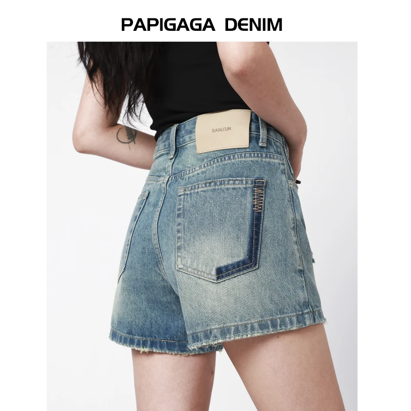 【夏新】2025夏季新款a字牛仔短裤女高腰直筒复古显腿长三分裤11369