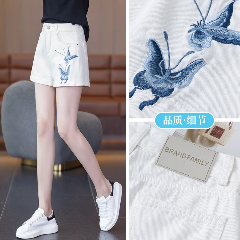 宽松显瘦白色高腰牛仔短裤中年妈妈设计感国风时尚a字阔腿热裤女