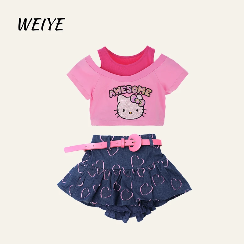 薇爷原创【甜猫酷影】夏季日常卡通可爱女童宝宝洛丽塔甜酷套装