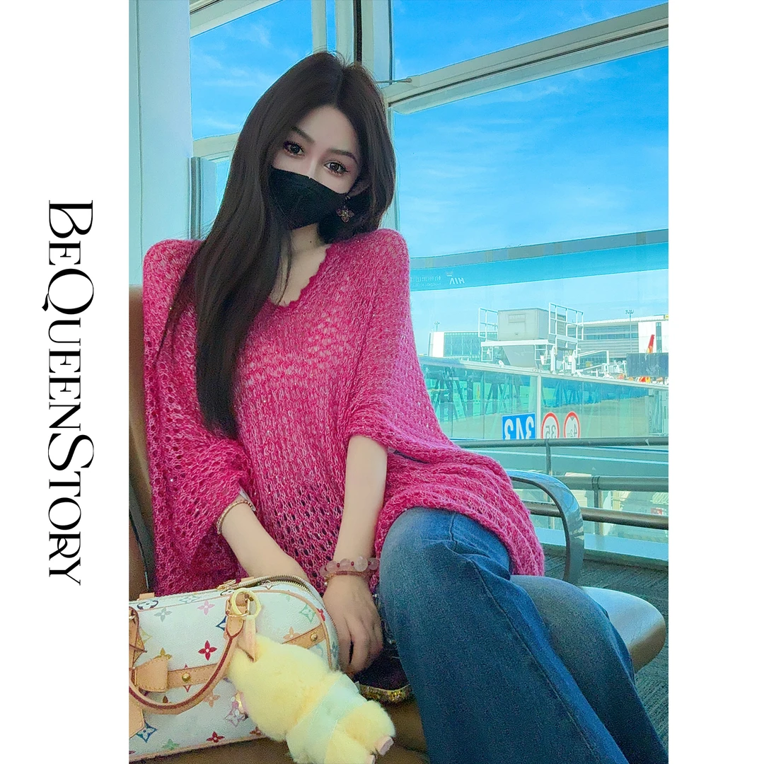 余潇潇【甜莓庄园】重工含绵羊毛珠片镂空针织设计感宽松小众毛衣