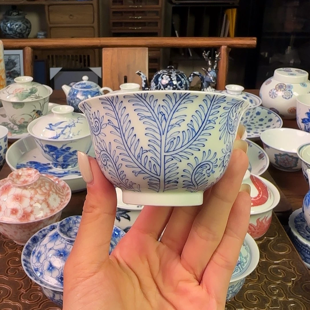 青花白描主人杯名窑口放漏