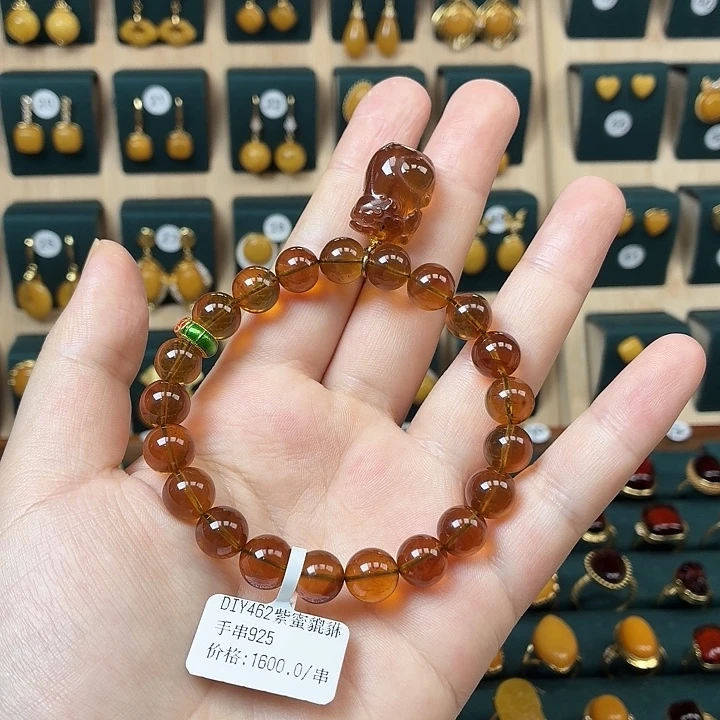 琥珀未镶嵌颈饰紫蜜貔貅手串