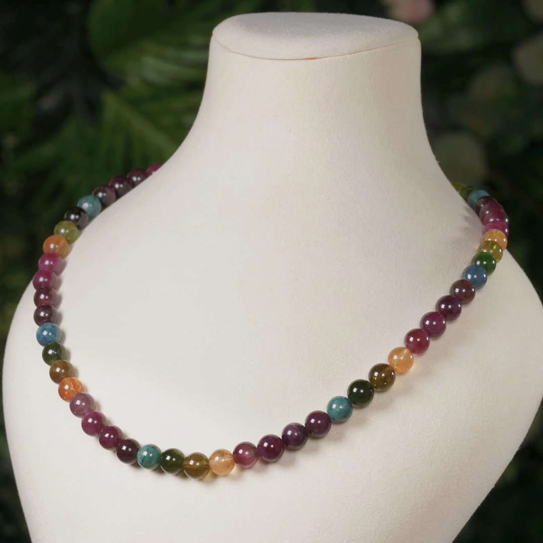 （ 直播同价）8mm+收藏级碧玺三圈手串珠宝石首饰品推荐(真品带证）