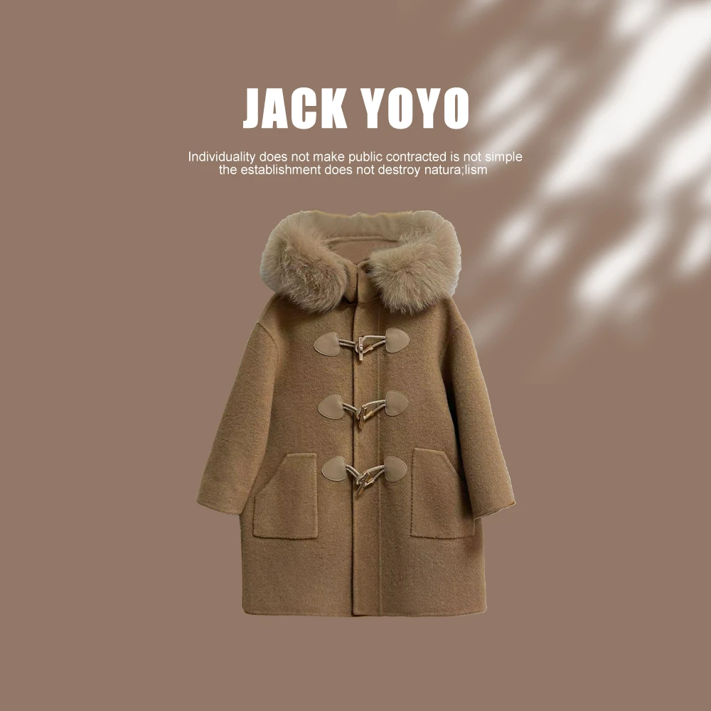 现货【素问】女童大衣冬新款时尚百搭双面呢呢子中长款外套23D778