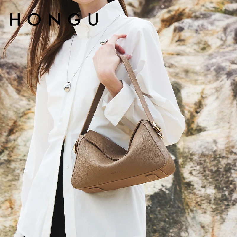 HONGU/红谷新款真皮单肩腋下包女式通勤斜挎包休闲女包H5146113