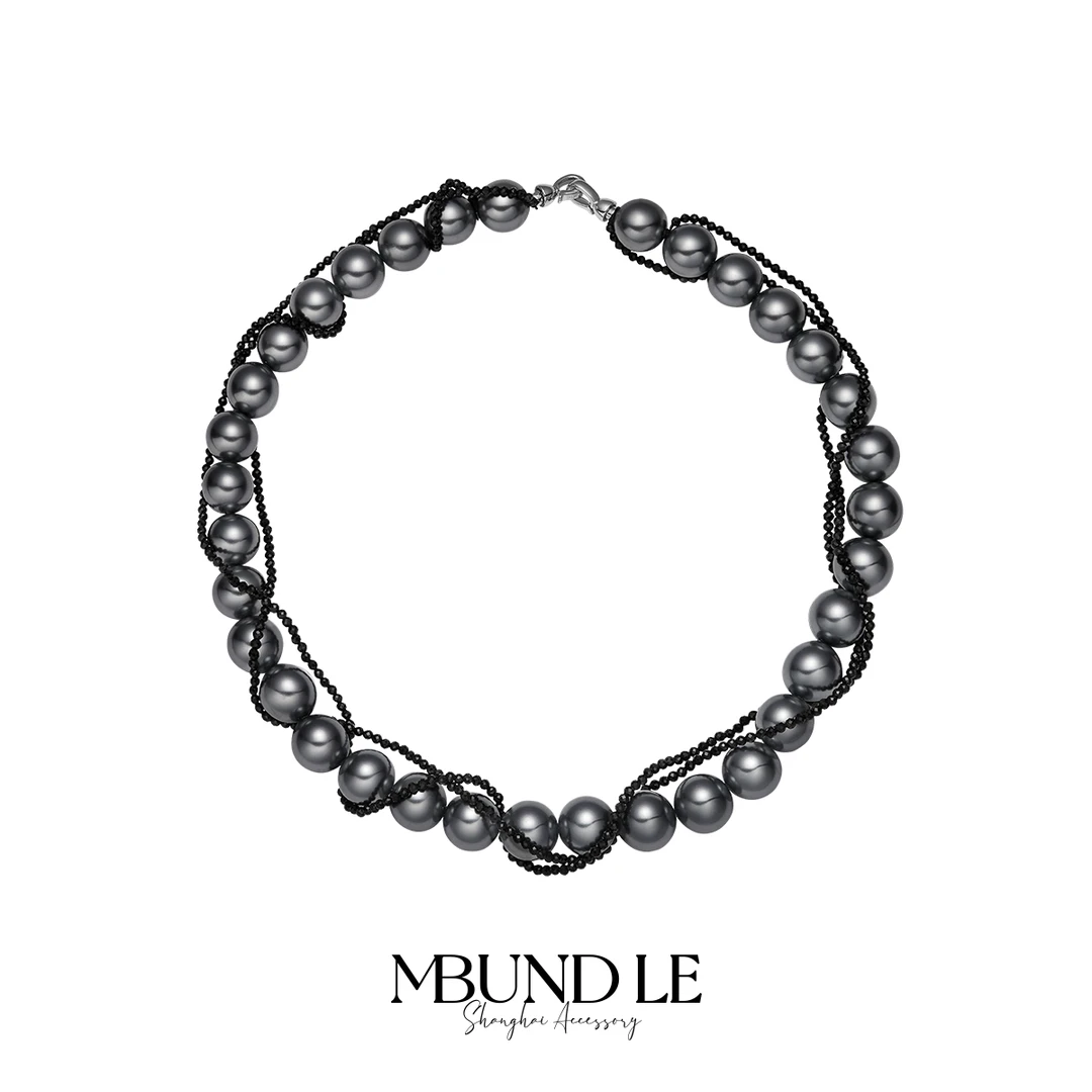 摩邦珠宝 铜合金项链 月落星沉-黑珠珠缠绕尖晶项链 官方专属