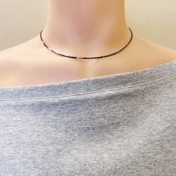 链子925银 超闪黑锁骨链925经典百搭项链基础链高级轻奢不掉色叠