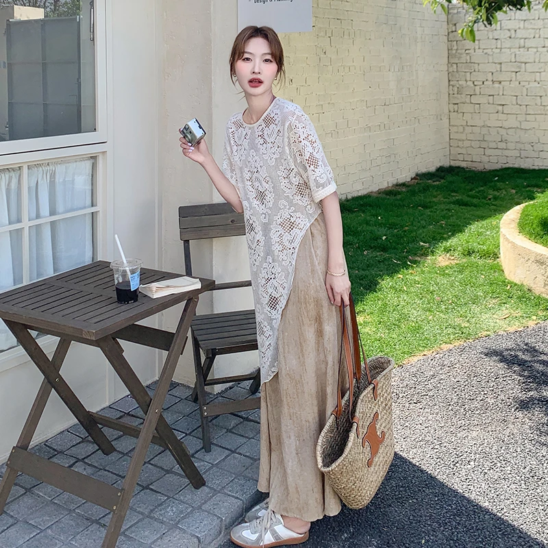 今年流行五一出游出片穿搭大方得体巨好看蕾丝罩衫连衣裙两件套夏