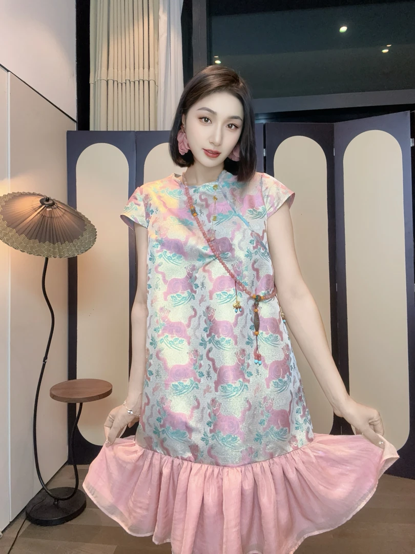 【虎虎生威】深圳原创设计新中式时尚假两件连衣裙