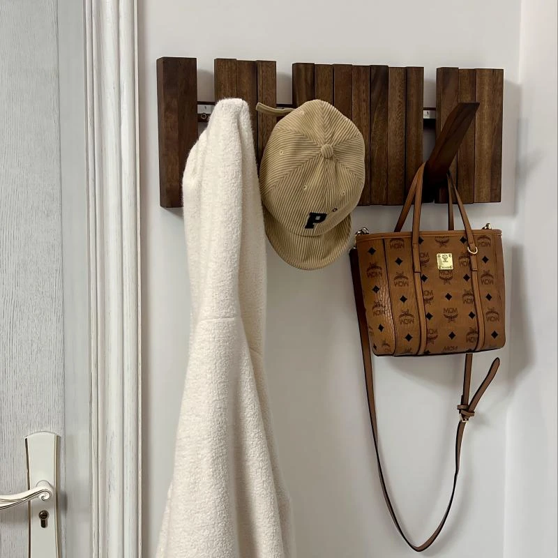 黑胡桃木钢琴键挂衣架节省空间实木挂衣板入户衣帽架入户玄关置物