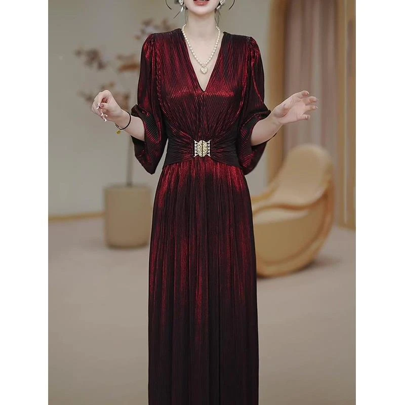 复古通勤时尚连衣裙女2025夏季新款气质收腰显瘦优雅减龄过膝长裙