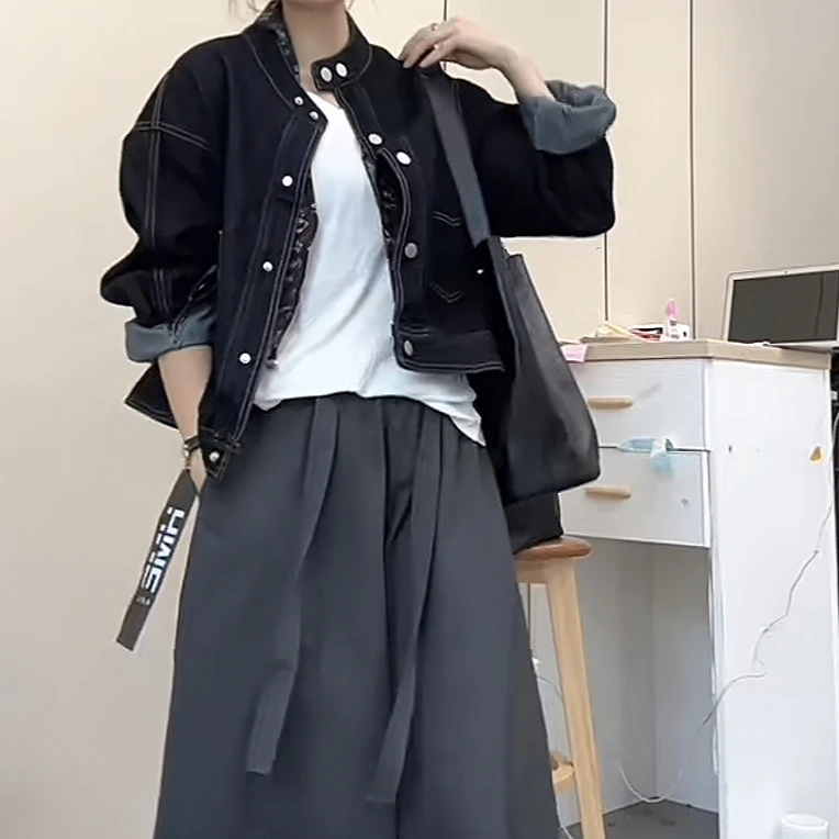 欧货圆领牛仔外套