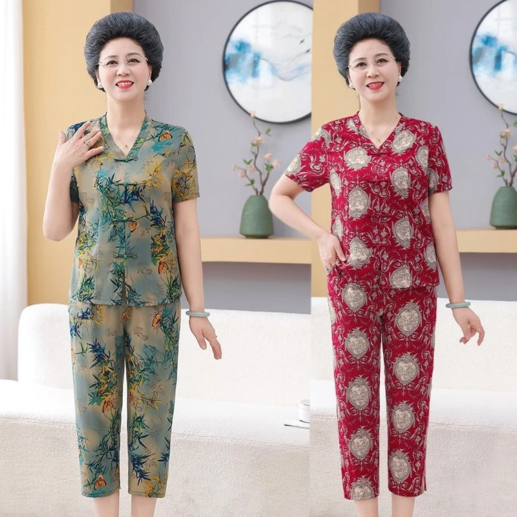 夏季中国风棉绸睡衣女薄春秋新中式古风气质短袖绵绸家居服套装