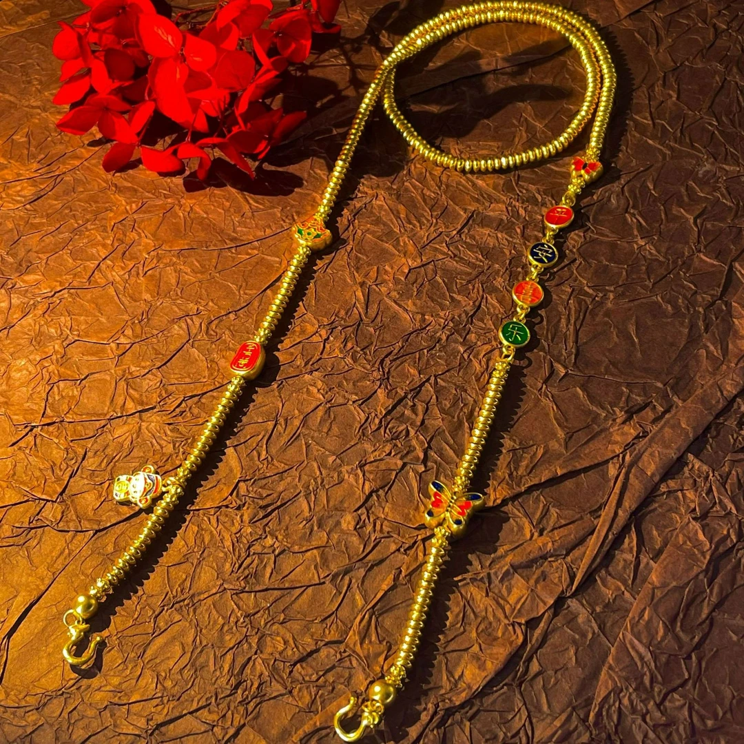 【敏敏专享】足金999投资金平安喜乐双勾黄金约60cm  HJX073