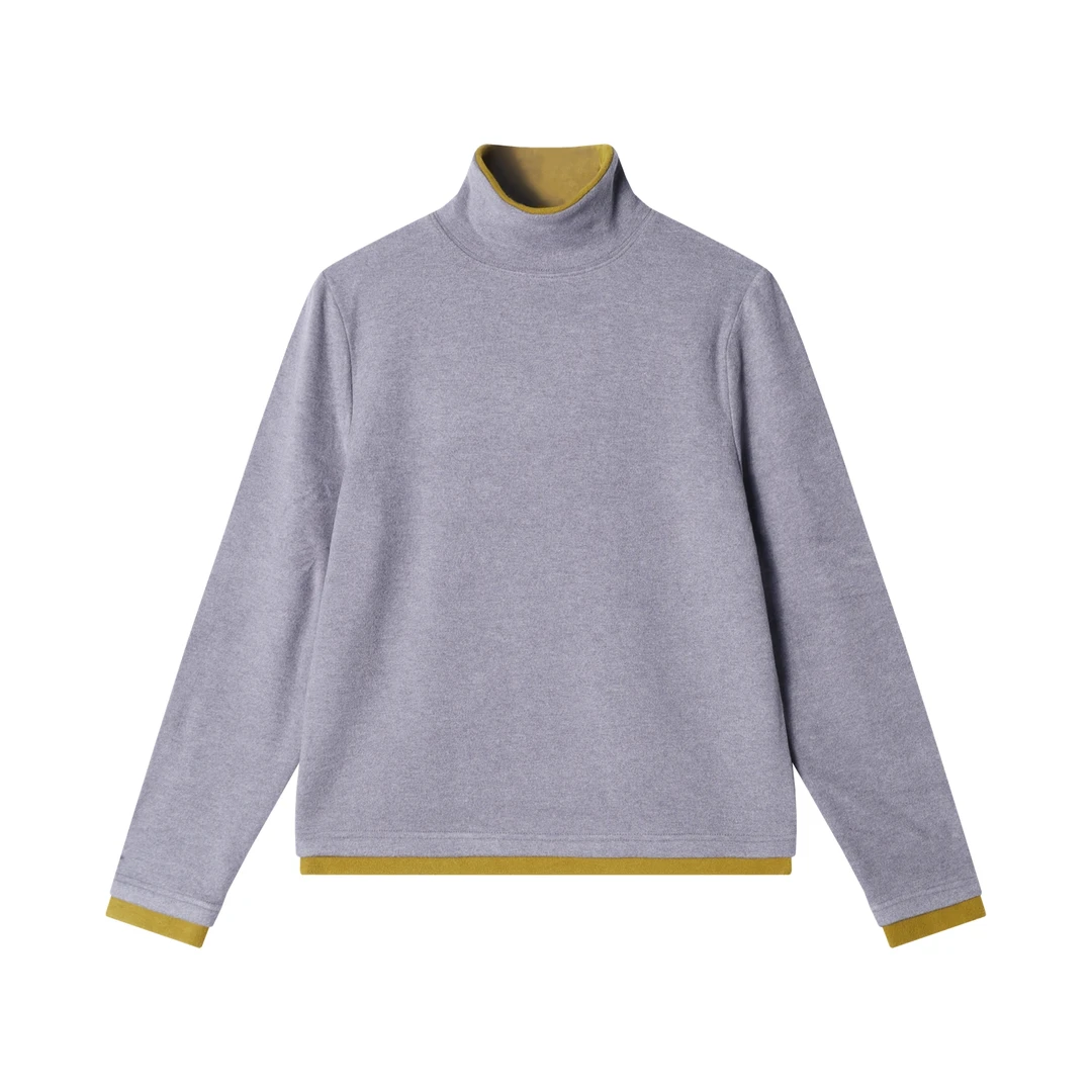 秋冬季新款时尚个性韩版绒面撞色假两件立领长袖T恤情侣百搭上衣