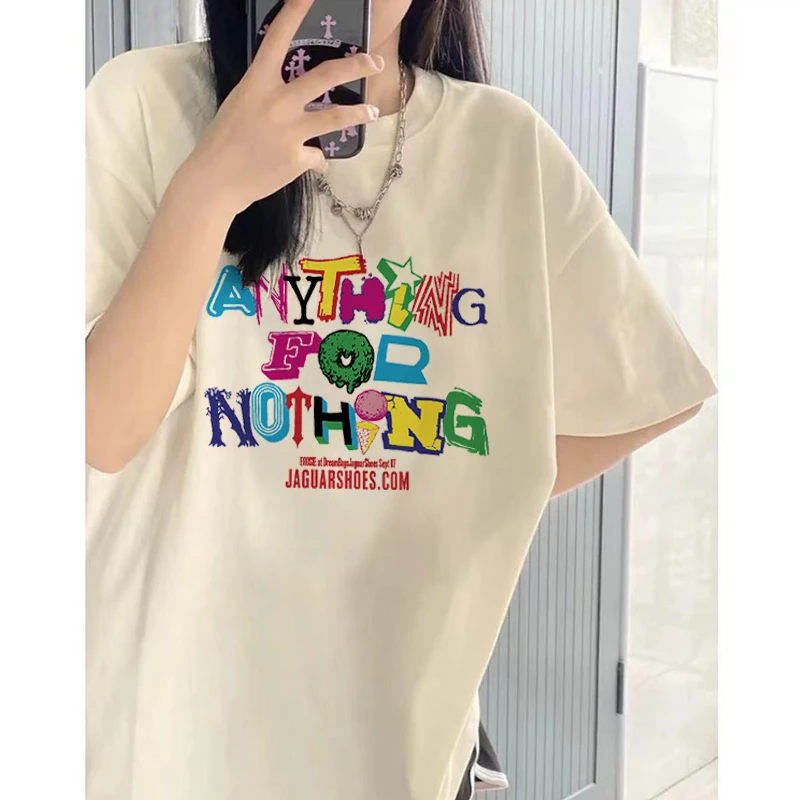 纯棉夏季彩色字母t恤女情侣新款设计感小众宽松半袖上衣