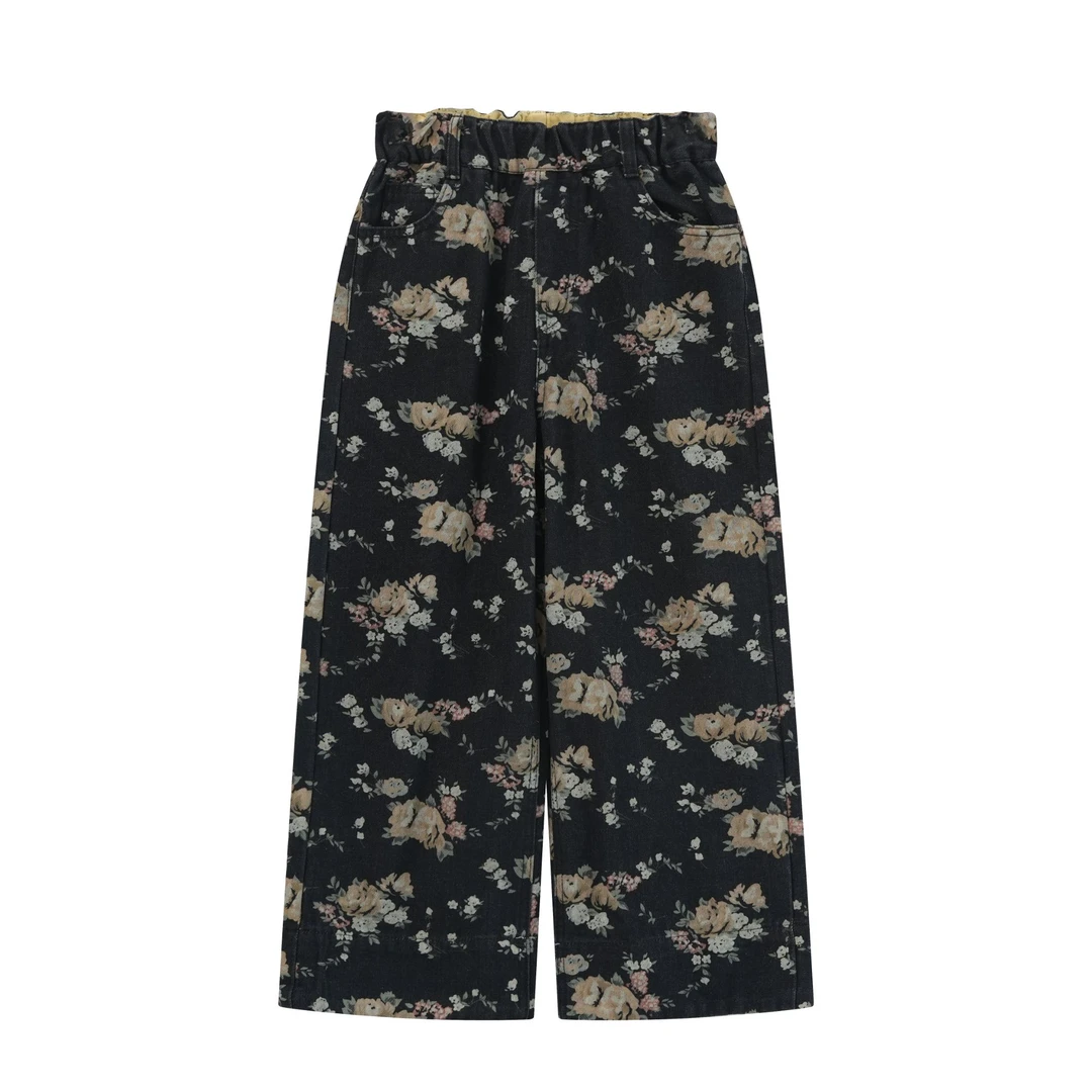 TUZIJIELUO碎花阔腿女童牛仔裤印花满印