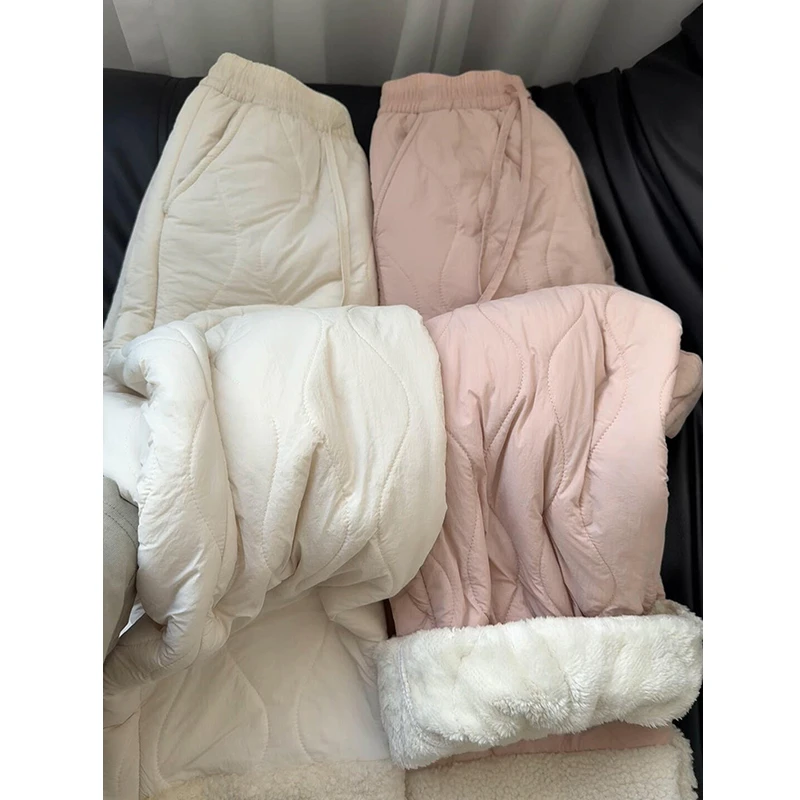 东北零下40度粉色特厚羊羔绒棉裤女冬季加绒保暖防寒户外滑雪裤子