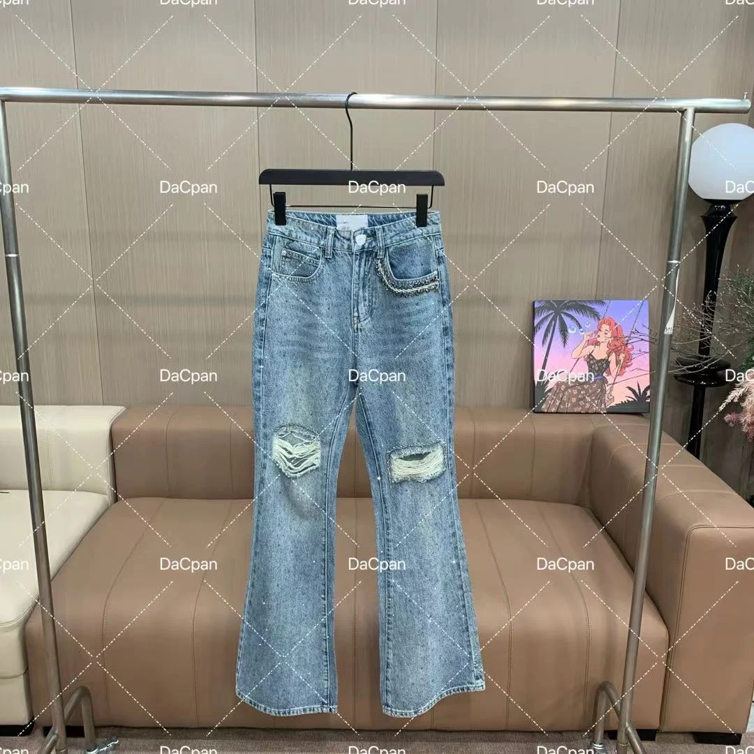 DACPAN-“天菜高手”破洞烫钻微喇牛仔裤 无弹力2025/盼· PP 2509