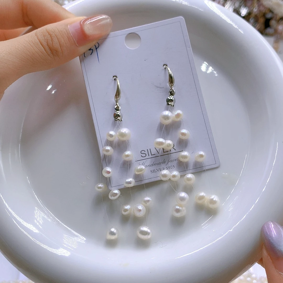 银S925镶嵌耳饰淡水珍珠