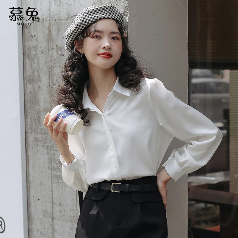 【粉丝专属】MT4104ins简约长袖白衬衫女春季设计感小众上衣潮