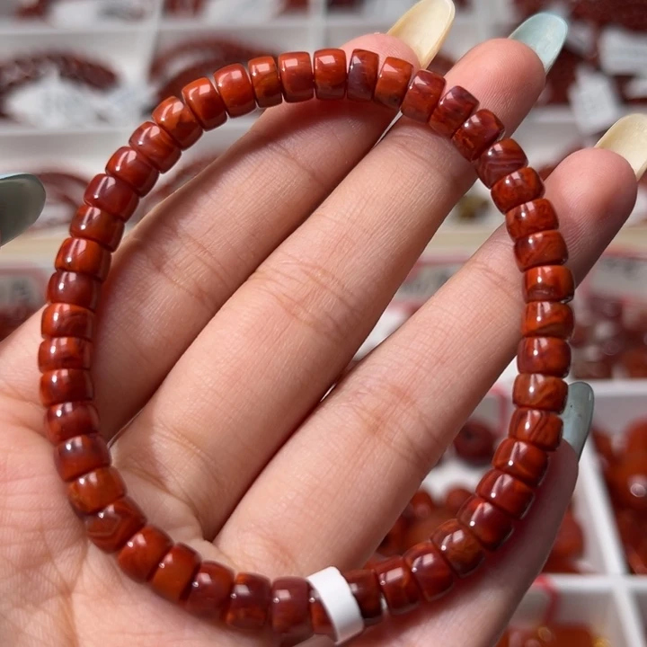 南红玛瑙未镶嵌手链精工直切药片火焰纹6mm