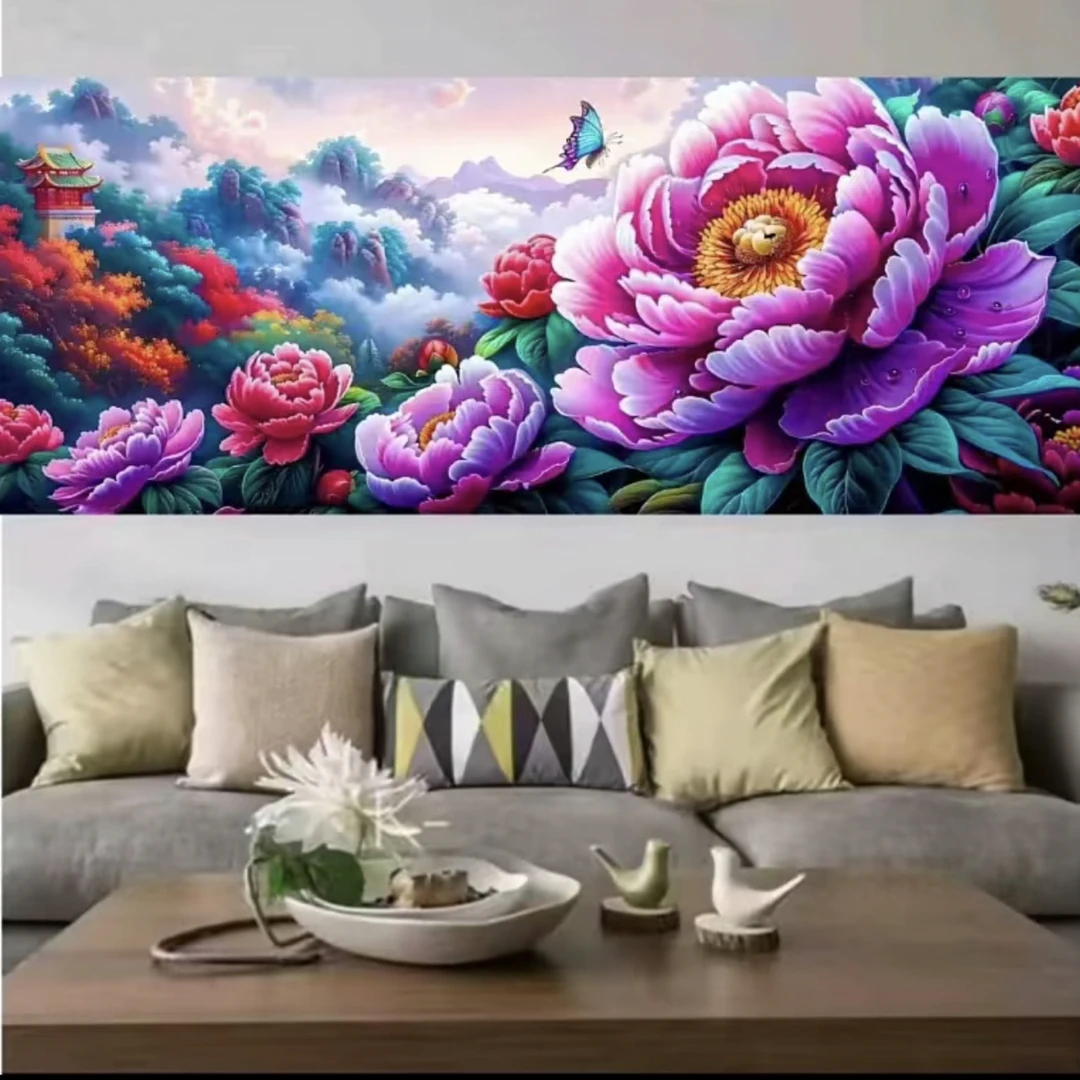 2.2米纯手工十字绣成品镜花缘客厅大气卧室牡丹花开富贵220×100