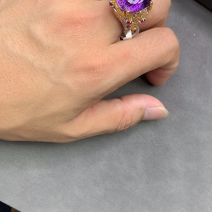 银S925镀金镶嵌戒指水晶