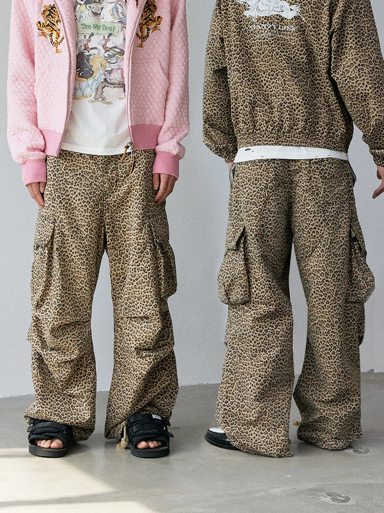 年九一口贰豹纹大口袋伞兵裤男女宽松长裤 四季可穿
