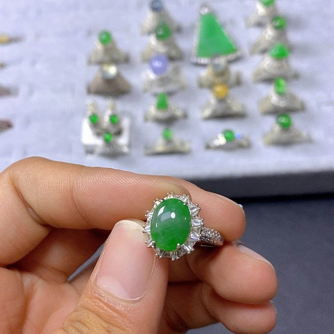 翡翠戒指银S925镶嵌83号