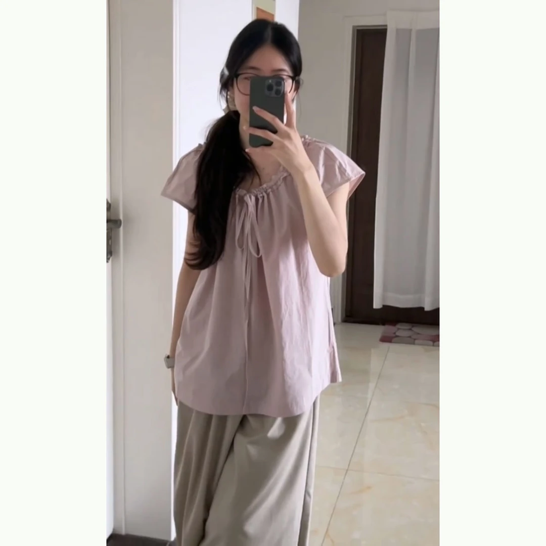 慵懒风短袖凉感上衣女夏季2025新款美式复古空气感阔腿裤两件套装