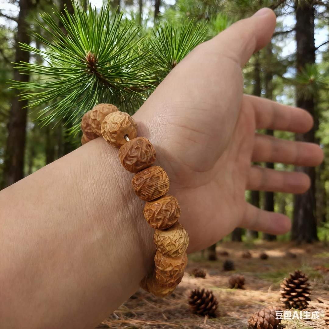 男士崖柏木雕刻手串油性足