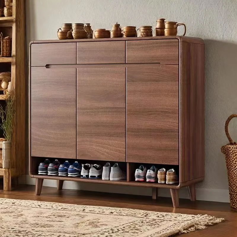 新中式鞋柜家用门口入户玄关柜木框大容量新款储物柜收纳门厅柜