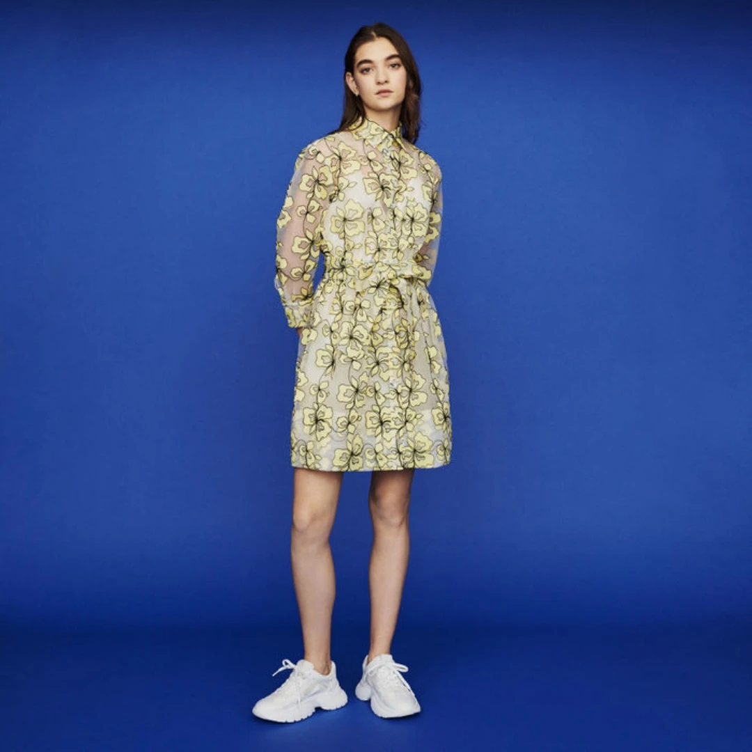 【强哥外贸】法系品牌 M 优雅气质长袖网纱刺绣立体感蓬蓬裙连衣裙