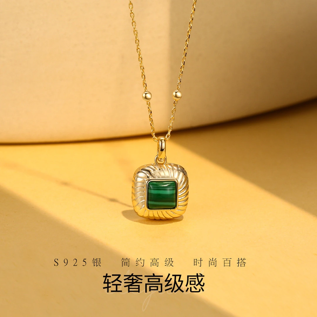 坠链均925银 S925银方形项链锁骨链耳饰项链两款可选