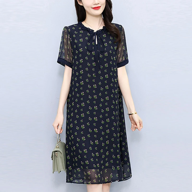 2025夏装新款碎花气质显瘦大码短袖连衣裙女