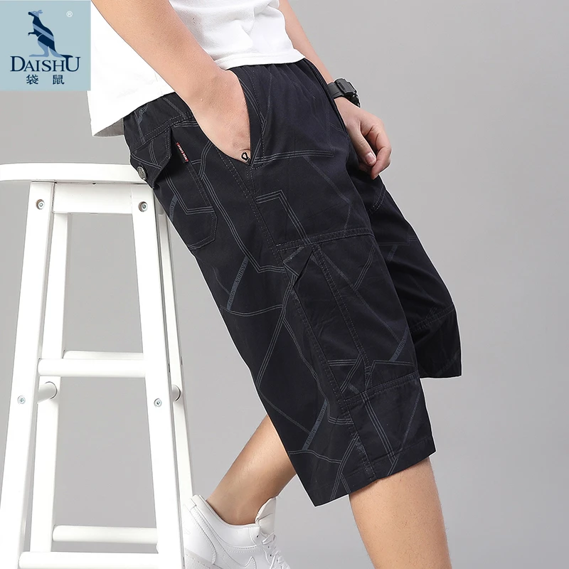 袋鼠夏季纯棉七分裤男宽松休闲短裤中年外穿拉链口袋潮流沙滩中裤