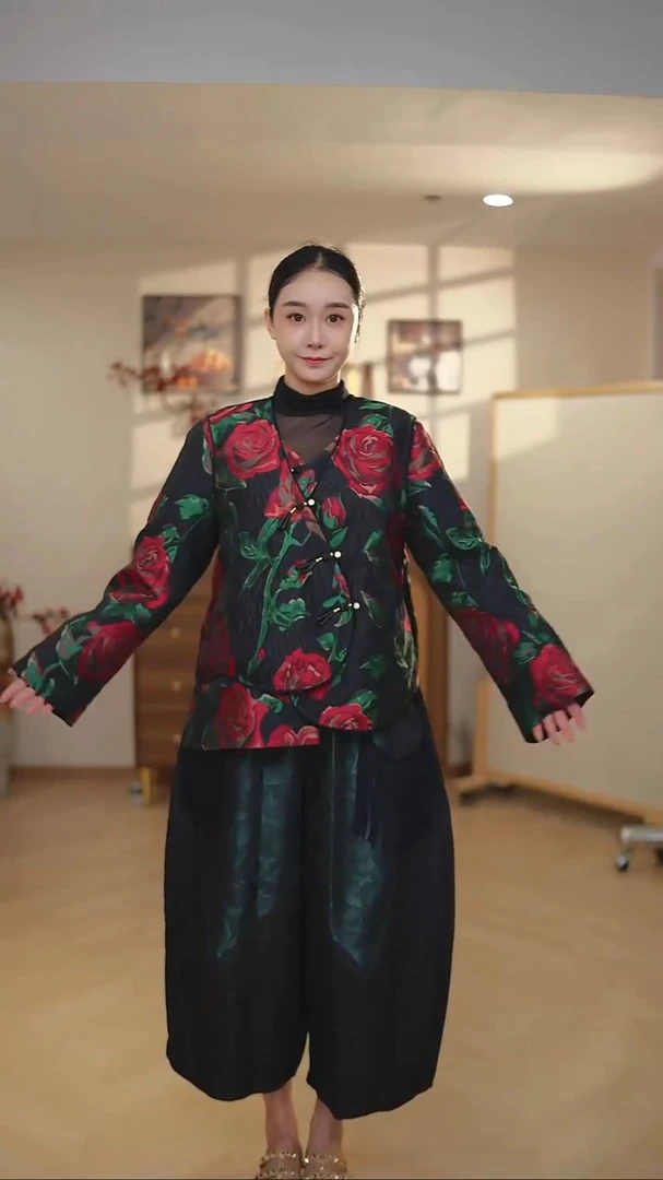 【雾山烟雨】古风莫奈花园玫瑰刺绣不规则下摆新中式外套