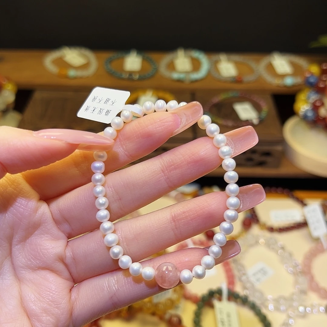 水晶手串银S925镀金镶嵌珍珠2096