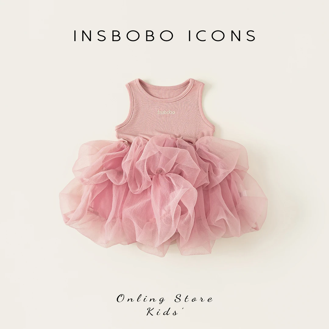 INSbobo女童背心网纱蓬蓬裙夏季圆领无袖蓬蓬网纱连衣裙XQ25225
