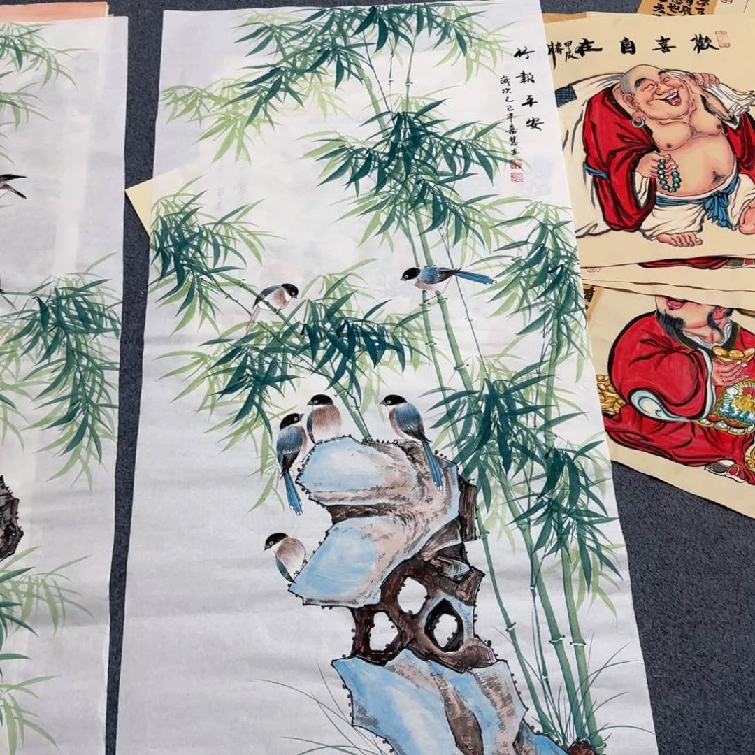 国画愚*尺寸70X138手绘作品