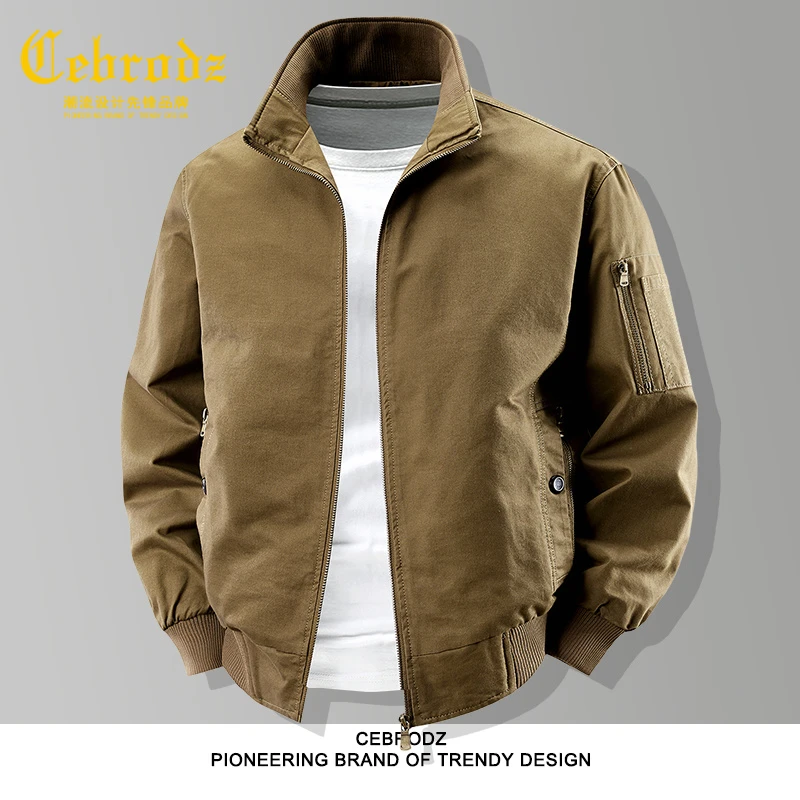 法国Cebrodz新款水洗纯棉外套男春秋飞行服男士夹克休闲立领衣服