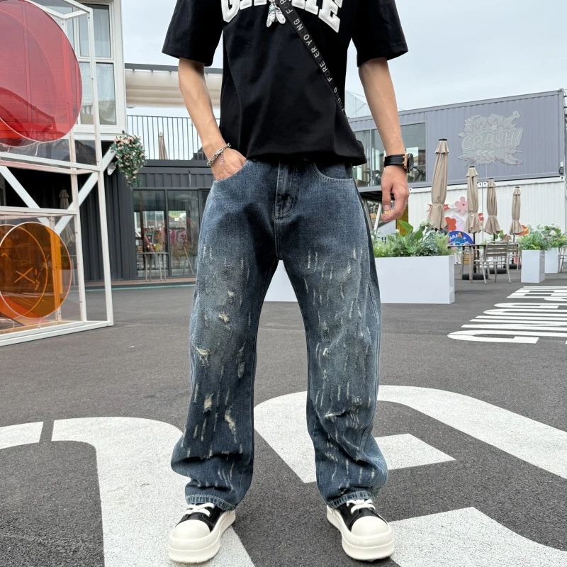 痞帅男士直筒裤2025秋冬新款休闲裤潮牌哈男男男士哈伦九分牛仔裤