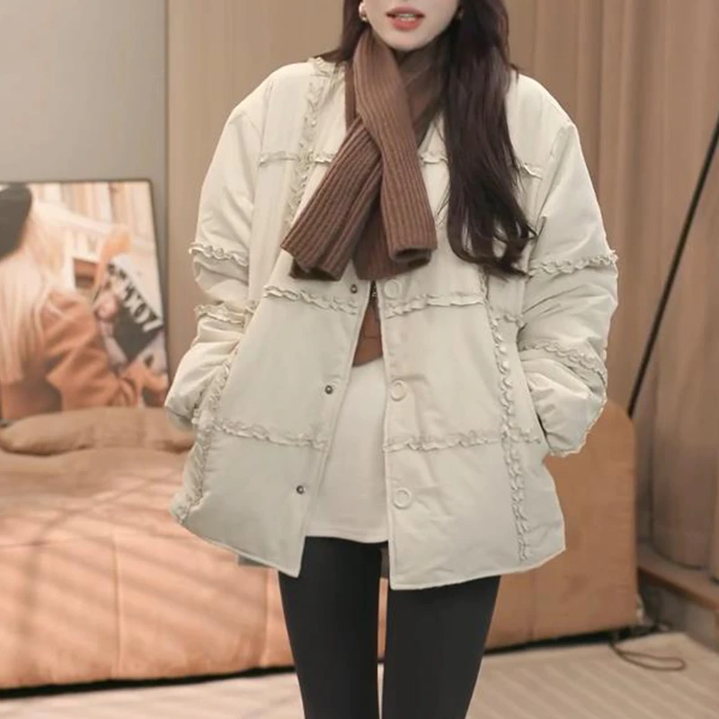 2025冬季新款方格保暖网红款小个子宽松棉服女士减龄时尚加厚棉衣