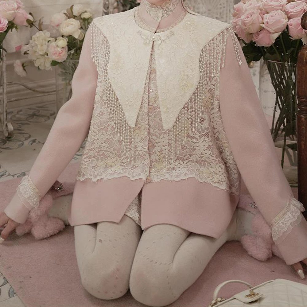 【芙蓉玉露】冬季女新中式双面呢大衣披肩半裙