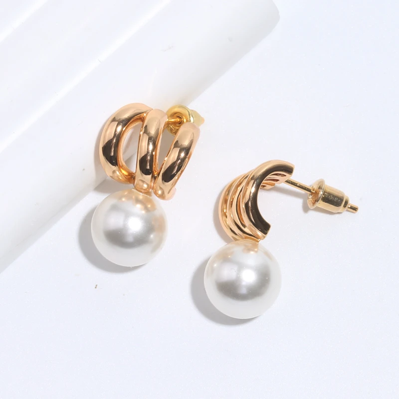 925银仿珍珠耳饰 s925耳钉气质轻奢高级感线条耳环法式通勤耳坠