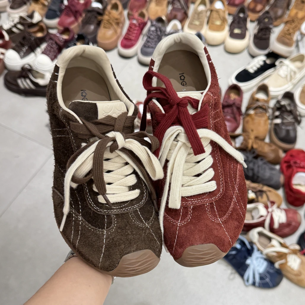 IG~糖果色2025新款磨砂真皮德训鞋女内增高休闲运动阿甘鞋G79-21