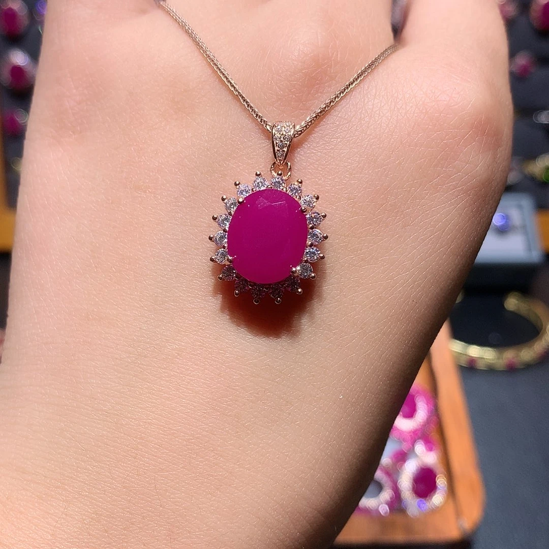 银S925镶嵌红宝石吊坠(赠链)