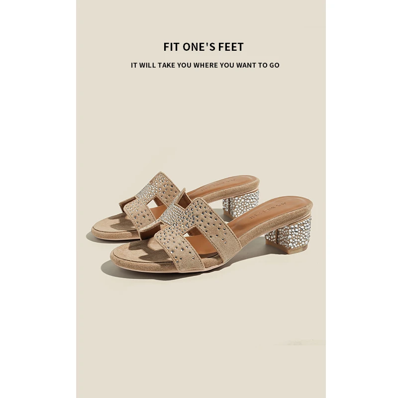 气质拖鞋女外穿时尚2025年夏时尚凉拖鞋百搭粗跟一字拖沙滩鞋